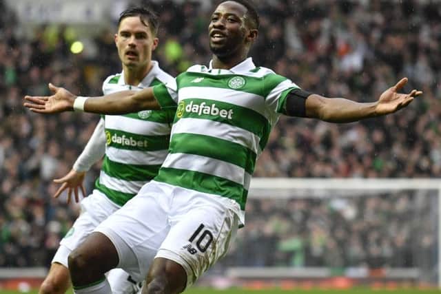 Celtic's Moussa Dembele celebrates his goal against Rangers. Picture: Rob Casey/SNS