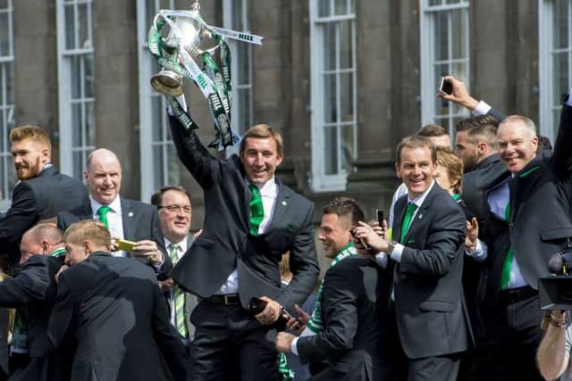 A jubilant Alan Stubbs enjoys the celebrations following Hibs Scottish Cup victory. Picture: Bill Murray/Alan Harvey/SNS