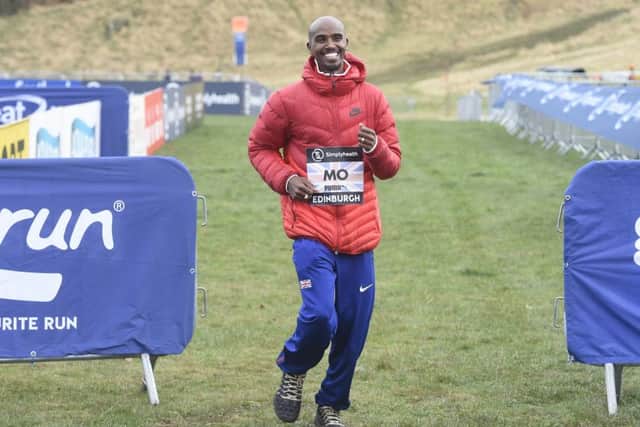 Mo Farah gets a feel for Holyrood Park ahead of the Great Edinburgh XCountry.  Picture: Greg Macvean