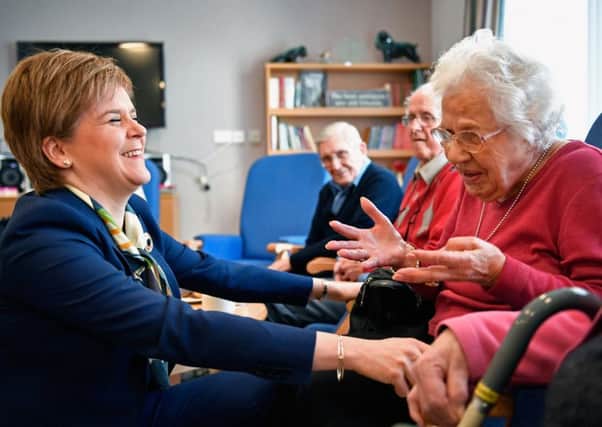First Minister Nicola Sturgeon talks with Vittoria Di Duca during a visit to Midlothian Community Hospital (Photo by Jeff J Mitchell - WPA Pool /Getty Images)