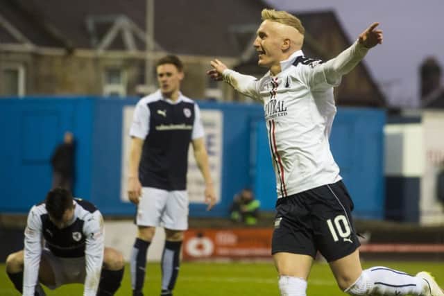 Falkirk's Craig Sibbald celebrates his second goal of the match in the impressive win over Raith Rovers. Picture: Craig Foy/SNS