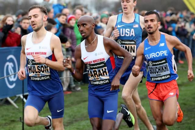 Sir Mo Farah, centre, in action during the men's 8km at the Great Edinburgh International XCountryk. Picture Jane Barlow/PA Wire
