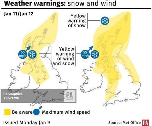 Yellow warnings for wind and snow have been issued. Picture: PA