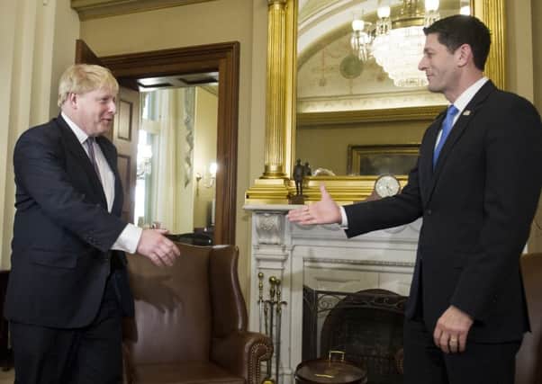 Boris Johnson meets US House Speaker Paul Ryan in Washington. Picture: AP