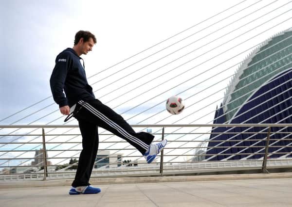 Andy Murray shows off his football skills.  Picture: Jasper Juinen/Getty Images