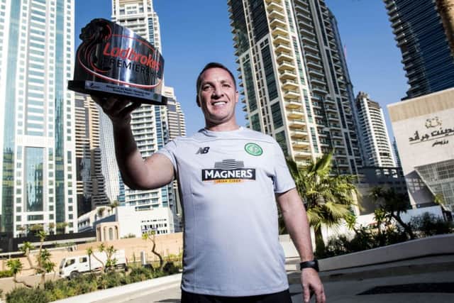 Celtic manager Brendan Rodgers in Dubai with the Ladbrokes Premiership Manager of the Month award for December. Picture: Craig Williamson/SNS
