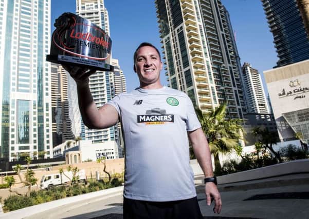Celtic manager Brendan Rodgers in Dubai with the Ladbrokes Premiership Manager of the Month award for December. Picture: Craig Williamson/SNS