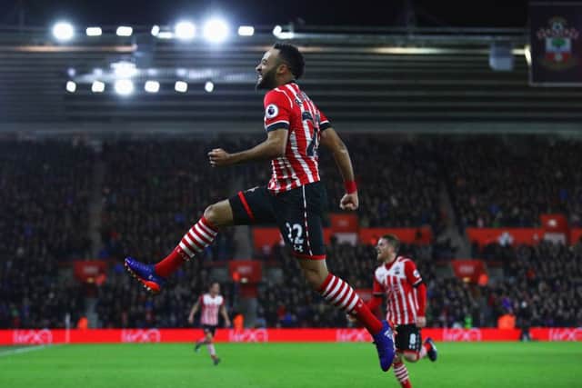 Nathan Redmond jumps for joy after putting Southampton ahead. Picture: Ian Walton/Getty