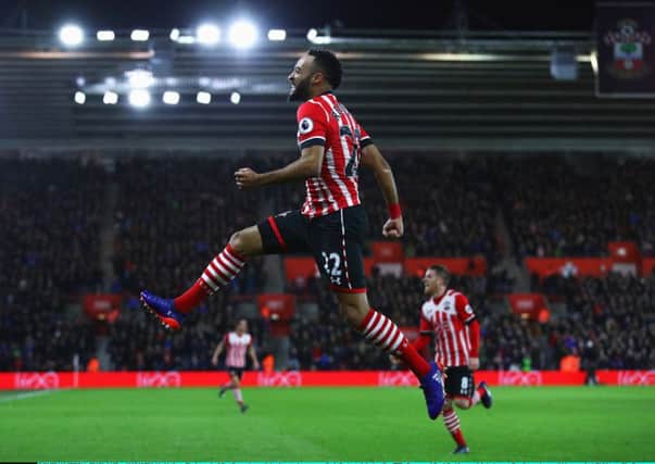 Nathan Redmond jumps for joy after putting Southampton ahead. Picture: Ian Walton/Getty