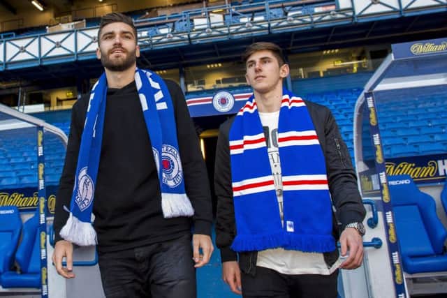 Rangers' new signings Jon Toral and Emerson Hyndman. Picture: Bill Murray/SNS