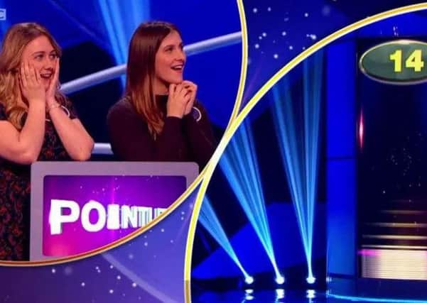 Tasha Smith (left) and her sister Jo wait nervously to see if they have a Pointless answer. Picture: BBC