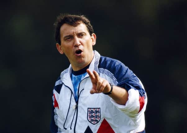 Graham Taylor makes a point during training ahead of his first match in charge of England in September 1990. Picture: Ben Radford/Allsport/Getty Images