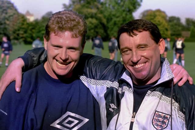 Graham Taylor, right, with Paul Gascoigne at an England training session in 1992. Picture: Fiona Hanson/PA Wire