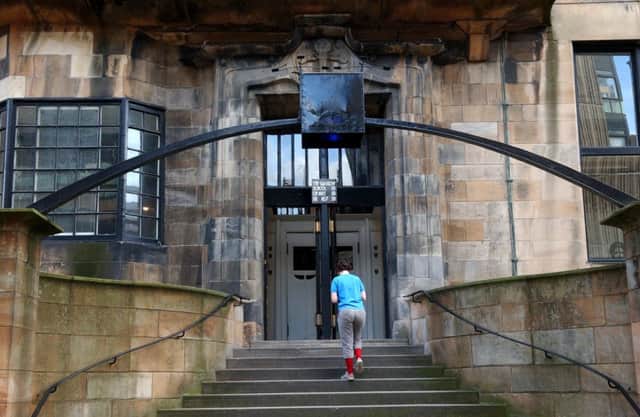 The main entrance to the Mackintosh Building at Glasgow School of Art. Picture: Robert Perry/TSPL