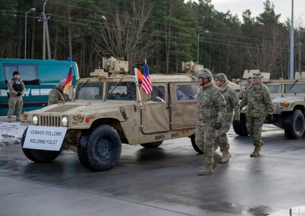 American soldiers are pictured during a welcome ceremony at the Polish-German border in Olszyna, Poland deployed under Operation Atlantic Resolve. Picture: PA