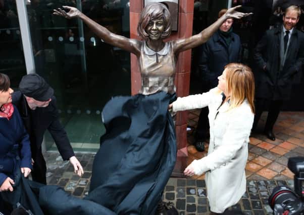 The post-nose job statue of Cilla Black is revealed in Liverpool. Picture: Getty Images