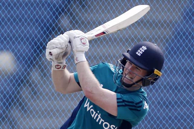 England captain Eoin Morgan gets some practice in ahead of todays ODI in Pune. Picture: Rajanish Kakade/AP