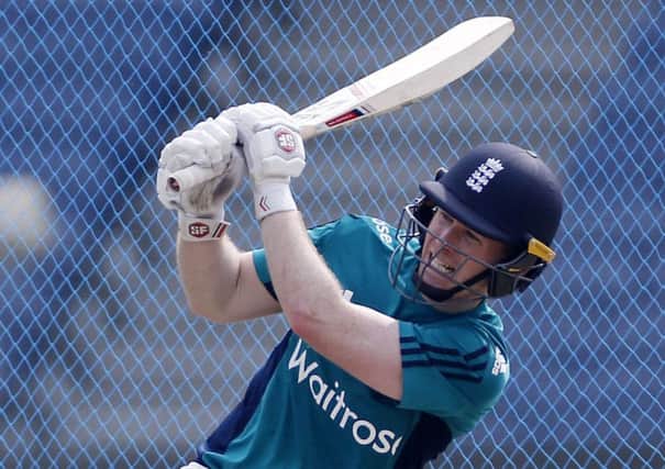 England captain Eoin Morgan gets some practice in ahead of todays ODI in Pune. Picture: Rajanish Kakade/AP