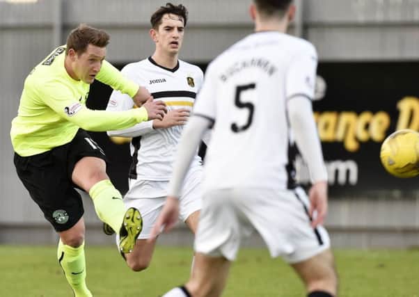 On-loan Kris Commons, at the heart of everything Hibs did, fires a shot at goal in the victory over Dumbarton. 
Picture: Rob Casey/SNS