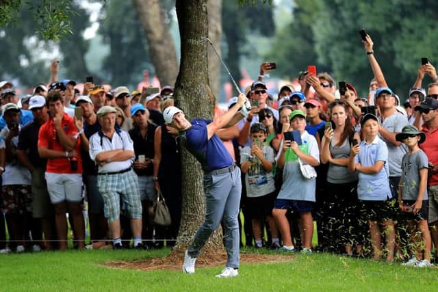 Rory McIlroy hits his second shot on the first hole during day three of the BMW SA Open. Picture: David Cannon/Getty Images