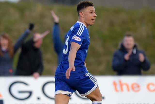 03/05/16 LADBROKES CHAMPIONSHIP PLAY OFF SEMI-FINAL 1ST LEG
PETERHEAD v AYR (1-4)
BALMOOR STADIUM - PETERHEAD
Peterhead's Leighton McIntosh celebrates his equaliser