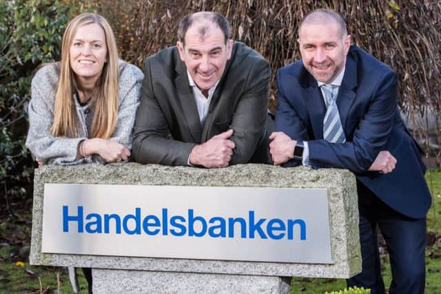 From left: ESS operations director Mo Petrie, managing director Mike Wilson and Handelsbanken corporate account manager Steven Rae. Picture: Simon Price
