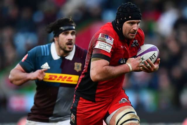 Fraser McKenzie makes a break to score Edinburghs opening try. Picture: Getty.