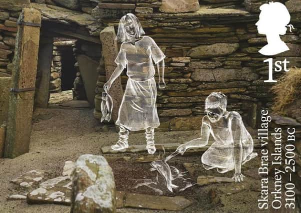 The new Skara Brae stamp which marks the Orkney prehistoric site. PIC Contributed.