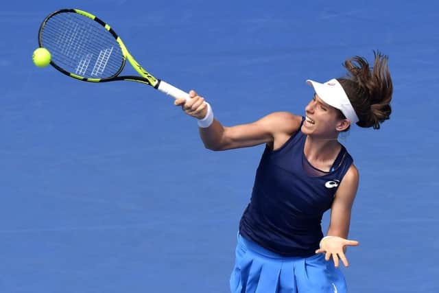 Britain's Johanna Konta en route to victory over Belgium's Kirsten Flipkens. Picture: Andy Brownbill/AP