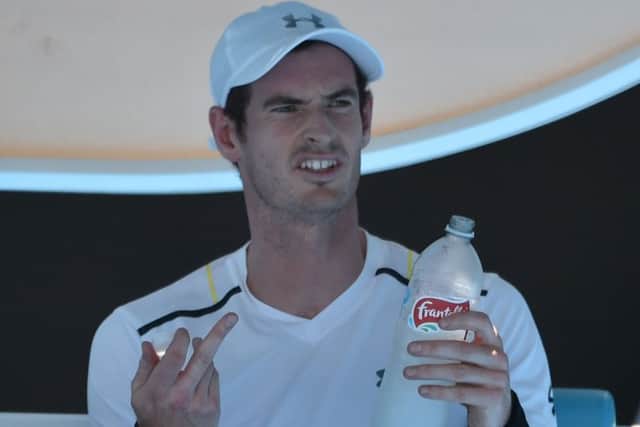Andy Murray didn't like the water bottle given to him. Picture:

Peter Parks/AFP/Getty Images