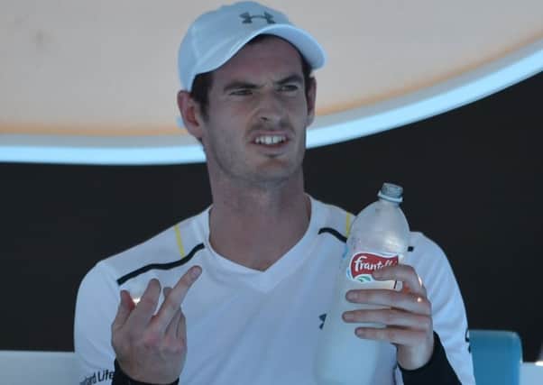 Andy Murray didn't like the water bottle given to him. Picture:

Peter Parks/AFP/Getty Images