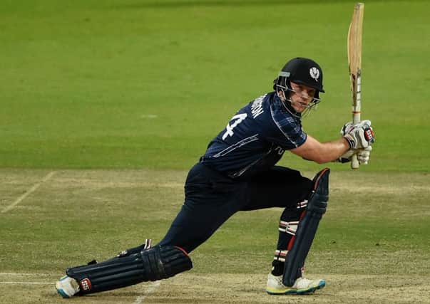Scotland's  Richie Berrington plays a shot during the Desert T20 Challenge match against Holland at Sheikh Zayed Cricket Stadium in Abu Dhabi. Picture: Tom Dulat/Getty Images