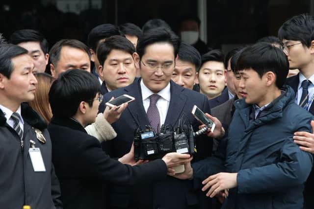 Vice chairman of Samsung Lee Jae-Yong leaves after attending a court hearing at the Seoul Central District Court. Picture: Getty Images