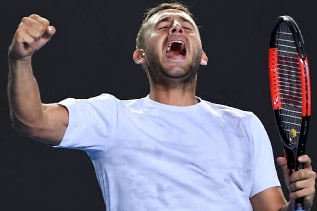 Dan Evans celebrates his victory against Croatia's Marin Cilic. Picture: AFP/Getty Images