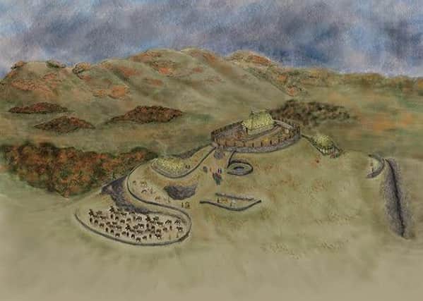 A recreation of the royal stronghold of Rheged which has been discovered in Dumfries and Galloway. PIC GUARD Archaeology.