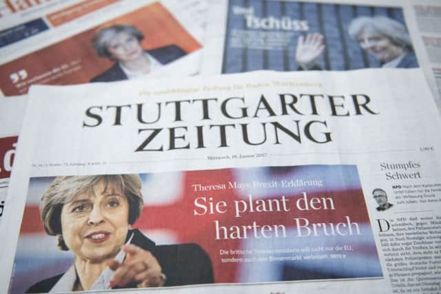 A selection of German front pages feature images and stories on British Prime Minister Theresa May's Brexit. Picture: Getty Images
