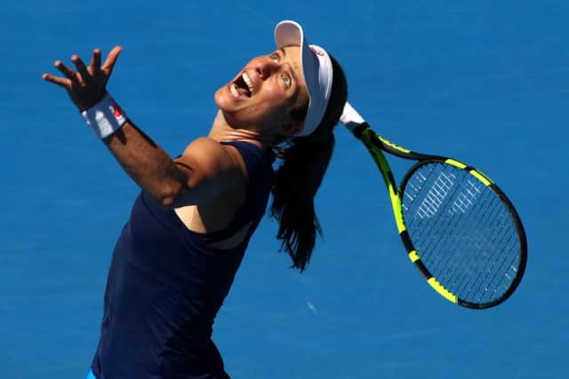 Johanna Konta serves during her win over Naomi Osaka of Japan at the Australian Open. Picture: Clive Brunskill/Getty Images