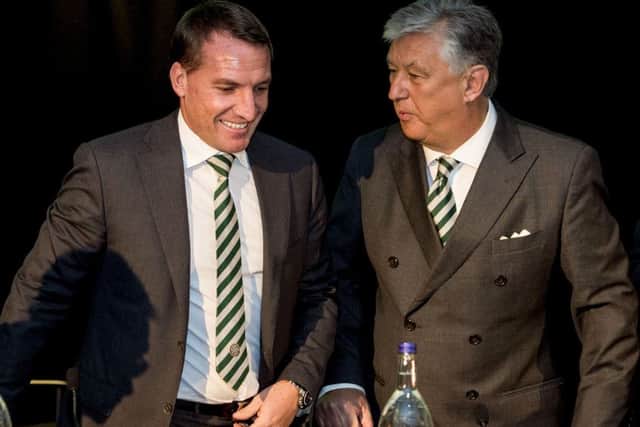 Celtic manager Brendan Rodgers with the clubs chief executive Peter Lawwell, who Rodgers insists is a wonderful ambassador not just for Celtic but for Scottish football. Picture: SNS