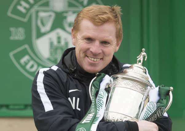 Hibs manager Neil Lennon clutches the Scottish Cup. Picture: Craig Foy/SNS