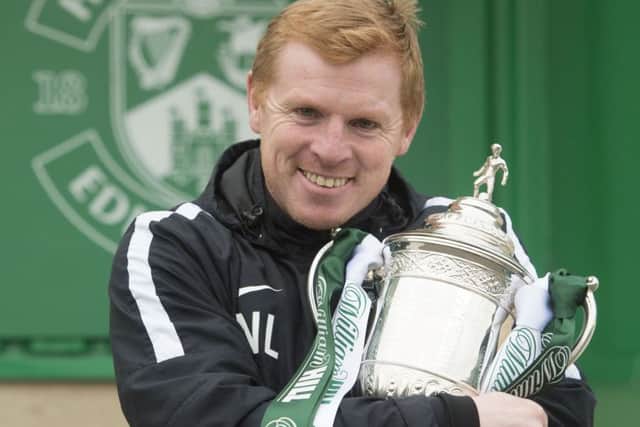 Hibs manager Neil Lennon clutches the Scottish Cup. Picture: Craig Foy/SNS
