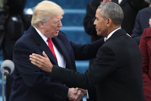 President Barack Obama greets President Elect Donald Trump. Picture: Getty
