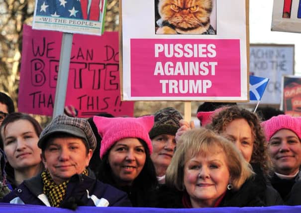 Protesters gather outside
the US Consulate General
in Edinburgh. Picture:
Lisa Ferguson