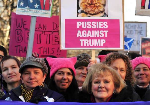 Protesters gather outside
the US Consulate General
in Edinburgh. Picture:
Lisa Ferguson