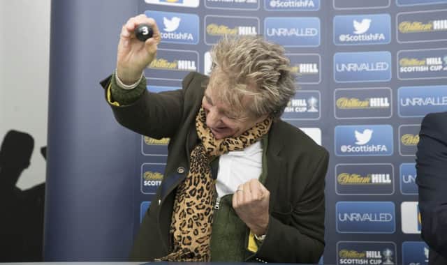 Sir Rod Stewart cheers after pulling out Celtic for a home tie in the fifth round of the Scottish Cup. Picture: PA