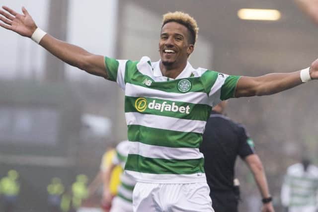 Scott Sinclair celebrates after putting Celtic ahead against Albion Rovers.