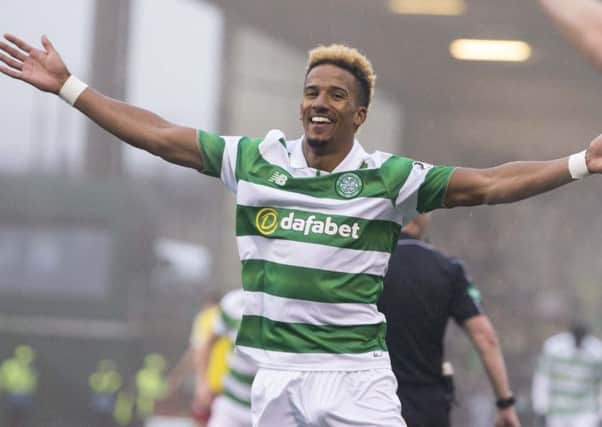 Scott Sinclair celebrates after putting Celtic ahead against Albion Rovers.