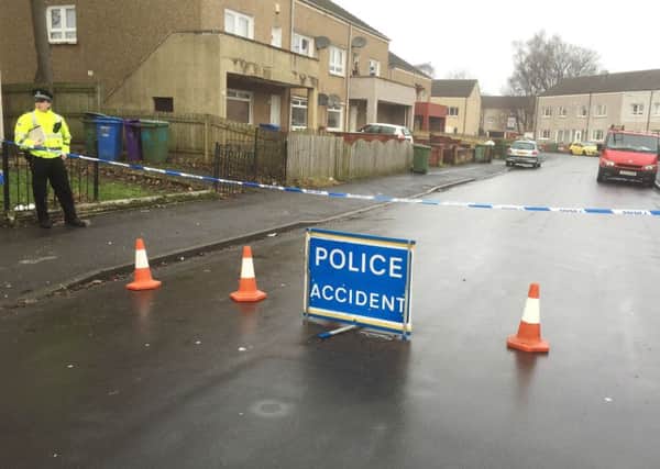 Police cordon on Muirdykes Road, near St George's Primary School, Penilee, Glasgow.. Picture: Lucinda Cameron/PA Wire