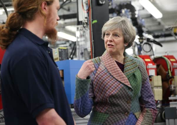 Prime Minister Theresa May at Sci-Tech Daresbury science park near Warrington. Picture: SWNS