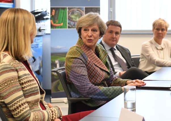 Prime Minister Theresa May discusses the Northern Powerhouse initiative with business leaders in Warrington.