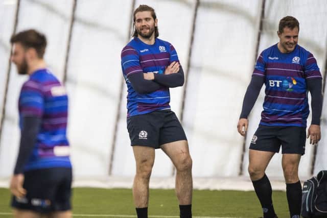 Ben Toolis, centre, in training with the Scotland squad at Oriam. Picture: SNS/SRU